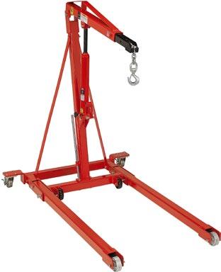 4 diameter front wheels and locking rear caster wheels provide positive steering and easy maneuvering. Locking caster wheels secure crane from moving when in use.