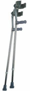 Extra-large, non-skid crutch tips provide added traction and stability. Constructed with high-strength aluminum tubing. Easy push-button height adjustment with locking collet for added security.