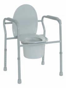 Seat height readily adjusts in 1 inch increments. Comes complete with commode pail, cover and splash shield. Includes laminated color operating instructions. Limited lifetime warranty.