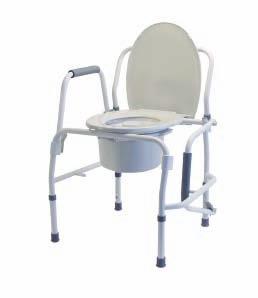 Removable back bar facilitates use as a bedside commode, raised toilet seat or toilet safety frame. Welded steel construction increases strength and stability. Cushioned armrests enhance user comfort.