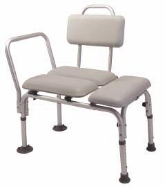 Transfer Benches Padded Transfer Bench Provides assistance to those who have difficulty stepping over bathtub walls. Comfortable, cushioned seat and backrest are water-tight and easy to clean.