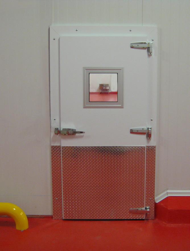 insulated, single swing cold storage door that allows quick and easy access between separated, envrionmentally