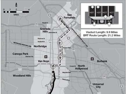 Concept 3: Highway Viaduct with BRT US 101 to I-10 Aerial Viaduct above Freeway 10 miles 2 HOT lanes in each