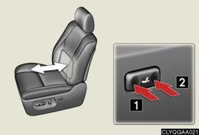 Reclines the seatback n Adjusting the seat cushion Raises and lowers the front of