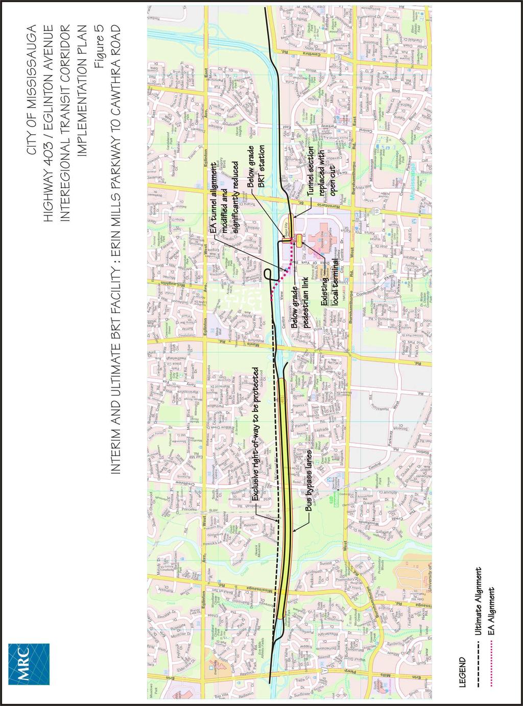 Figure 5 Interim and Ultimate BRT Facility: Erin Mills Parkway to Cawthra Road The proposed direct ramps linking the Cawthra station to Cawthra Road, Highway 403 and Eglinton Avenue have