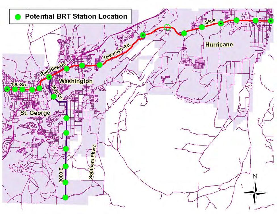 Figure 7.3: BRT Corridor Stations The station located on SR-9 at approximately 5300 West in Hurricane was defined as a temporary or potential special event station.