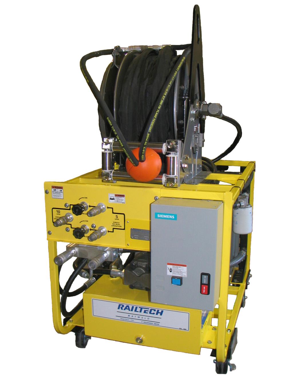 03700A ELECTRIC POWER UNIT The Railtech Matweld Electric Power Unit is designed to deliver two 5 GPM circuits or one 10 GPM circuit at 2000 PSI for hydraulic tool operations in buildings or other