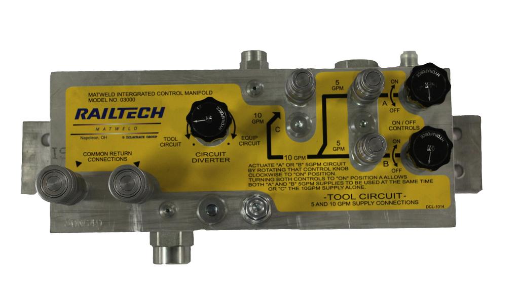 03000 HYDRAULIC MANIFOLD CIRCUIT The Railtech Matweld Hydraulic Manifold Circuit is a self contained flow and directional control assembly.