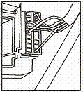12) c) Continue to route temperature sensor harness, under front edge of headliner, to the NVS mirror. Temporarily leave enough wire to reach the NVS mirror. (Fig.