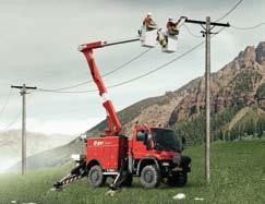 The Unimog for constructing and maintaining high-voltage transmission lines. Working under high tension with the Unimog. The Unimog for pipeline construction and pipe-laying.