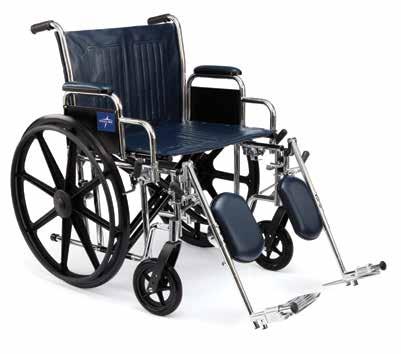 MDS806850 Extra-Wide Wheelchairs» Carbon steel frame with rust- and chip-resistant chrome plating» Upholstered, padded armrests and calf pads» Chart pocket on the back» Desk-length removable arms»