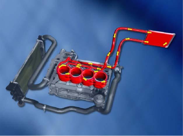 This allows the hot coolant to flow through the radiator, releasing heat to the ambient air.
