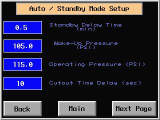 1.Press Auto Auto Mode Setup (FIG.17, 18) to set auto mode parameters. Auto/ Standby Mode Setup screen will appear (FIG.19). 2.