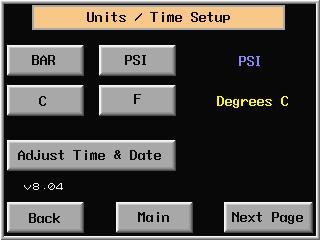 Press BAR or PSI, C or F to switch between units. Changes will reflect on all digital displays & dial meters on touch screen. 3.When C or F key is pressed the screen FIG.
