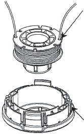 (5) Insert both loose ends of the line through the cord guide () when placing the reel in the case. (Fig. 6) 2 When cutting edges become dull, re-sharpen or fi le as shown in the illustration.