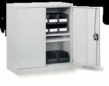 Standard fittings: Locking bar system, steel double doors, 2 or 3 shelves and cabinet base.