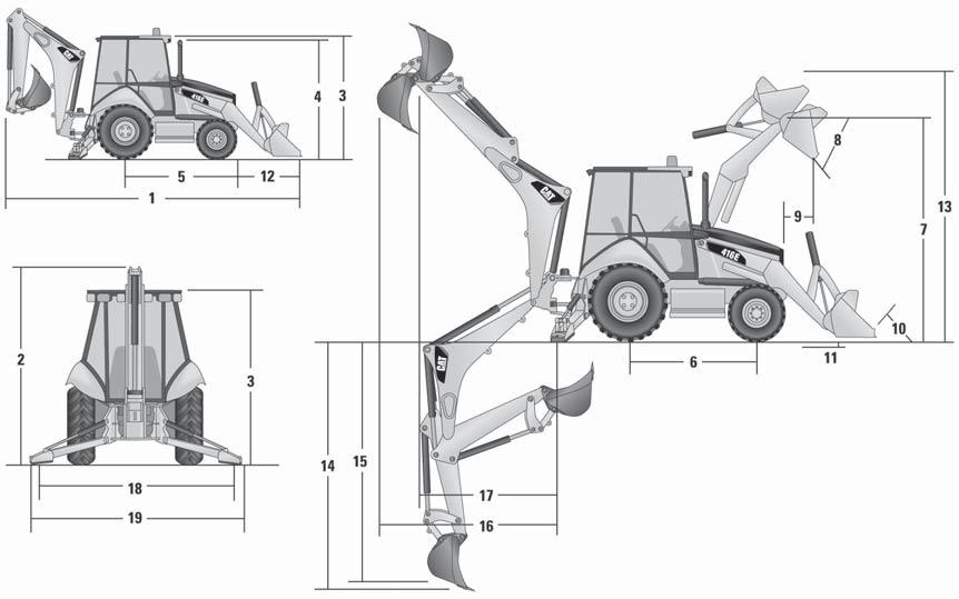 Perforance Data 416F Backhoe Loaders Single-Tilt Loader Diensions and perforance specifications shown are for achines equipped with 1.5/80-18 (1 PR) front tires, 19.