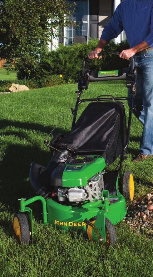 Mow across the slope of gentle hillsides with a walkbehind mower, not up and down.