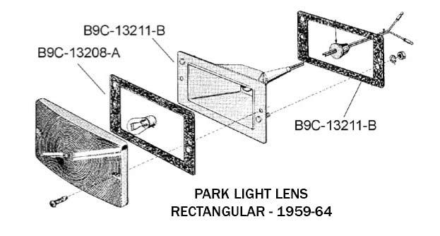 Park Light Lens B7C-13208-A 1965-66 Park Light Bezel C5TZ-13212-A 1965-66 Park Light Lens C5TZ-13208-A Park Light Lens