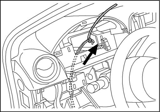 and use the tie to direct the wires up through the dash to the BCM opening. Fig.