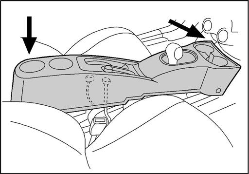 15. INSTALLATION Fig. 62 26 62. Once the console has cleared the parking brake and shifter, pull back and set the console over the two rear retaining screw locations.