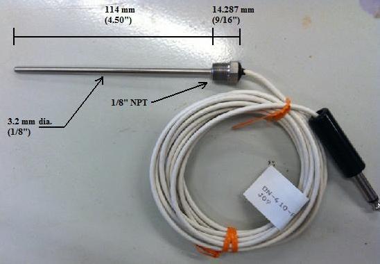 Figure 2-26. In-pipe Thermistor Probe (Part #: ON-410-PP) The lake temperature thermistors were either a 1000 or 5000 ohm negative temperature coefficient (NTC) thermistors.