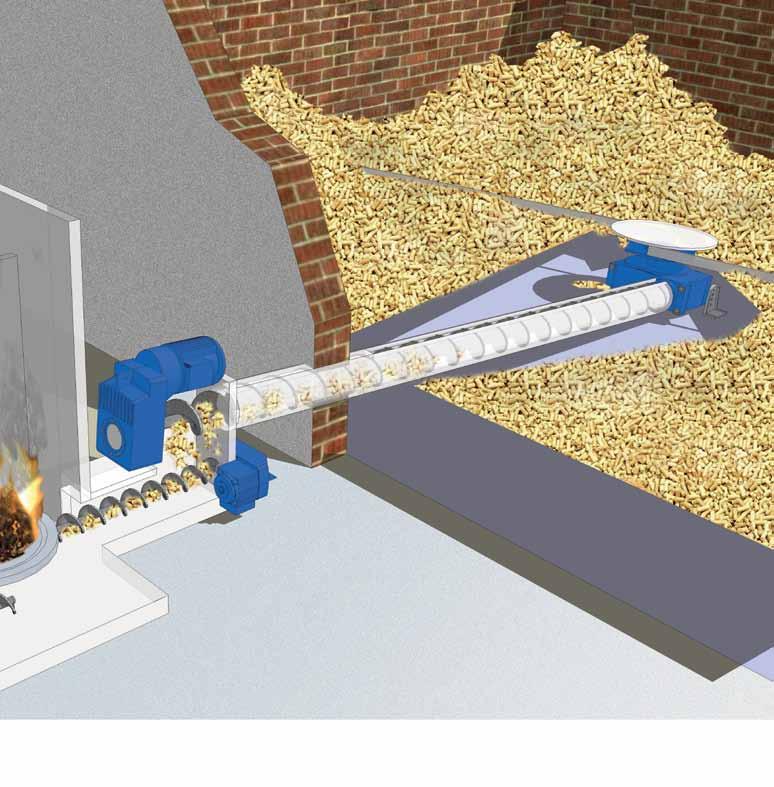 Bunker conveyance Conveyance of fuel from the supply bunker Agitator drive unit Conveyance of fuel to the conveyor screw Feeding / stoker screw Controlled, exactly regulated transport to the burner