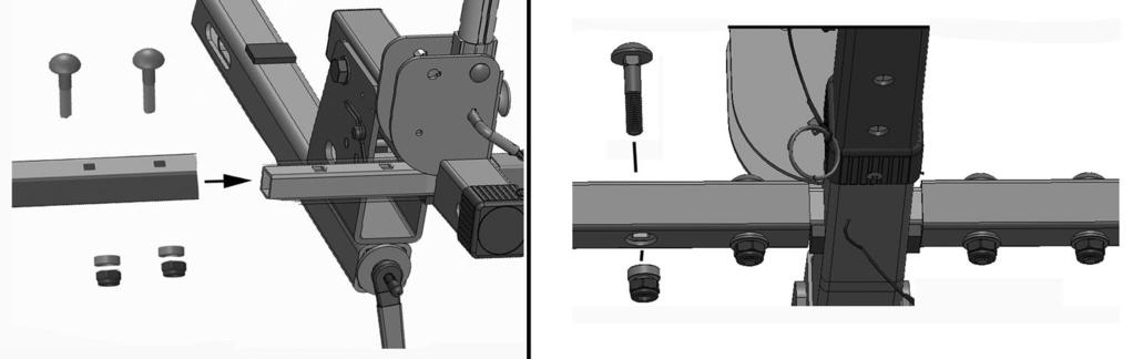 Step 3: Attach Wheel Support Tubes (M) to Support Beam (G): Refer to Fig. 4: Slide wheel tubes over square posts on the support beam. Square holes on the wheel tubes should be on top.