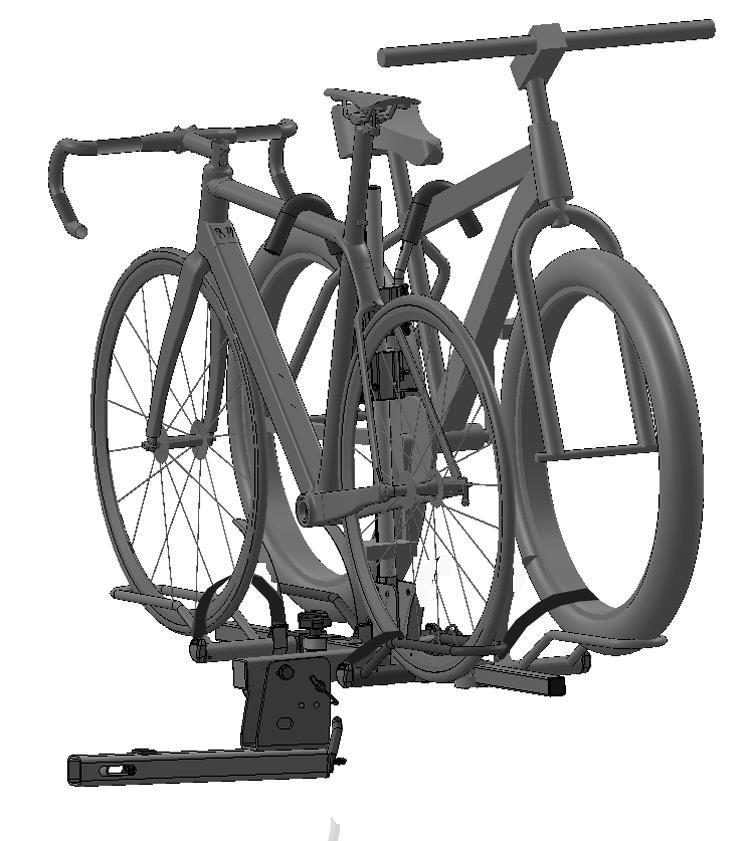 Place the bike onto the wheel holders and make final wheel holder position adjustments if necessary. Tighten knobs securely. Push the frame hook down onto the bike s frame until fully engaged per Fig.