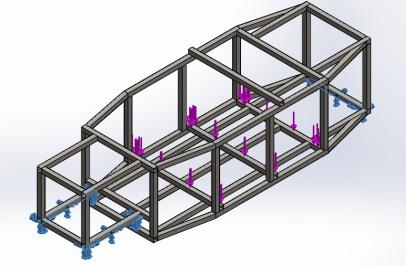 6. Result and Discussion In order to perform static test on the chassis structure, the fixtures have to be defined to determine how the structure is supported while the load applied to the structure