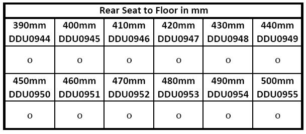 BACK HEIGHT (RH) Back heights 300mm - 330mm are not compatible with folding backrest, option DDU0734 Back heights 300mm - 345mm are not compatible with light back upholstery, option DDU0721 Back
