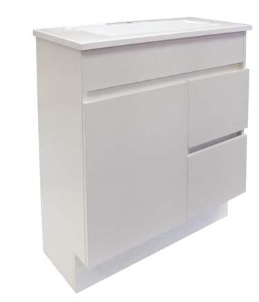 SOLUS 5 6 7 8 SOLUS VANITY UNITS 1 or 3 tapholes Mushroom universal pop-up waste (supplied) SMOOV soft-close drawer Convenient streamlined design with ample storage space Cabinets available in Polar
