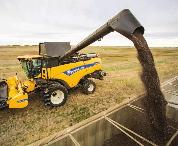 5-bushels-per-second unloading speed, the largest 355-bushel grain tank can be emptied in less than two minutes. Choose New Holland for less time unloading.
