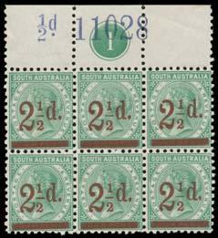 400 Ex Lot 292 292 */** A 1883-1909 De La Rue Small Types selection with Perf 13 3d Plate '1' block of 12; '2½d.