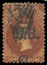 ARD: Black 'M.B.' on Perf 10 6d Prussian blue, an enormous stamp perforated to include a chunk of the stamp to the right, Port Adelaide cds.
