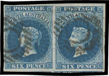 300 268 G/F A/B Lot 268 1855 London Printings 2d rose-carmine SG 2 horizontal strip of 6, margins close to good except for where three units
