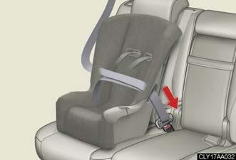 1-7. Safety information STEP 4 While pushing the child seat down into the rear seat, allow the shoulder belt to retract until the child seat is securely in place.