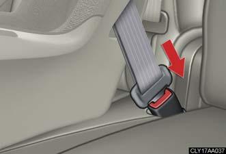 1-7. Safety information Removing a child restraint installed with a seat belt Push the buckle release button and
