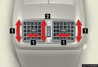3-1. Using the air conditioning system and defogger Rear outlets Direct air flow to the left or right, up or down Turn the knob up to open the vent and down to close the vent n Using the automatic