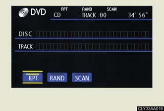 3-3. Using the rear audio system Using the DVD player (audio CD/ CD text) Using the control screen, press or to display