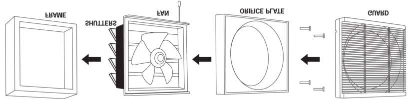 sturdy 295 mm x 295 mm framed wall opening should be prepared in advance. Carefully pull the guard off of the fan unit. Carefully pull the orifice plate off of the fan unit.