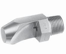 High impact flat spray nozzles FP Series DEFLECTION SPRAY CHARACTERISTICS: A flat and thin fan-shaped spray with sharp definition on all edges.
