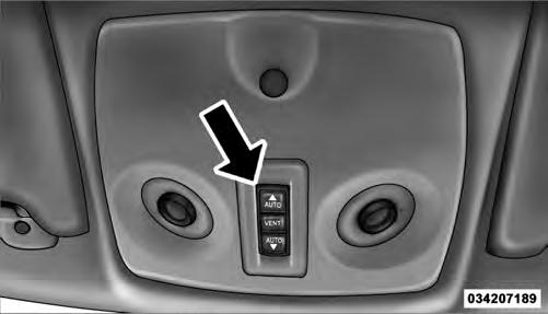 POWER SUNROOF IF EQUIPPED The sunroof controls are mounted between the dome/ reading lights. Power Sunroof Switch UNDERSTANDING THE FEATURES OF YOUR VEHICLE 167 WARNING!