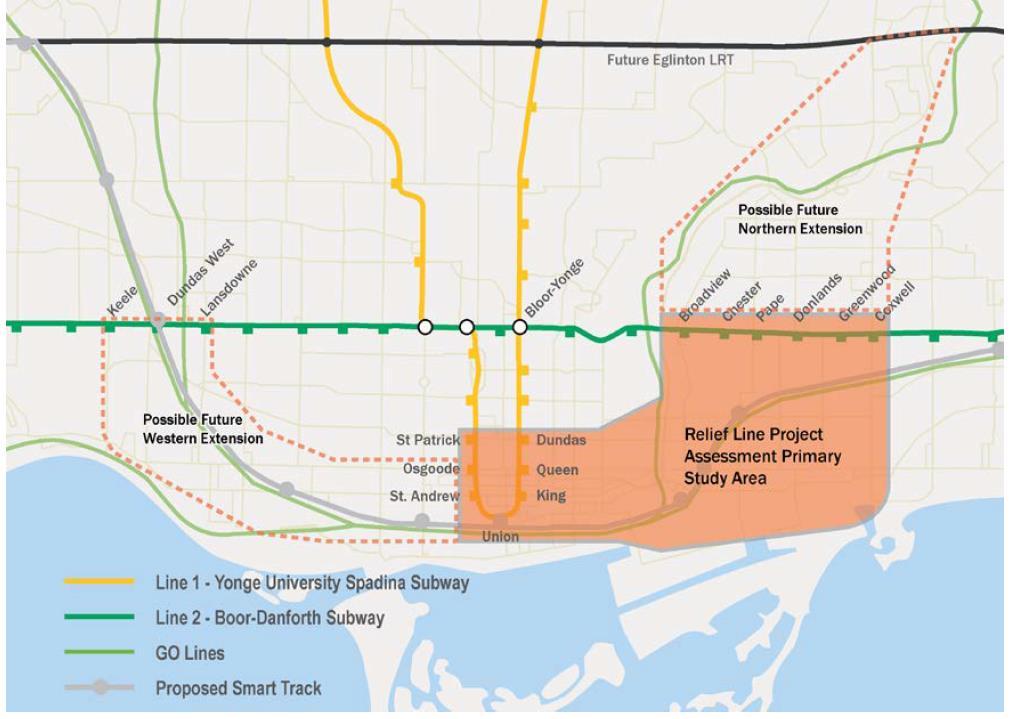 Relief Line Project Assessment Study Area p Source: Developing