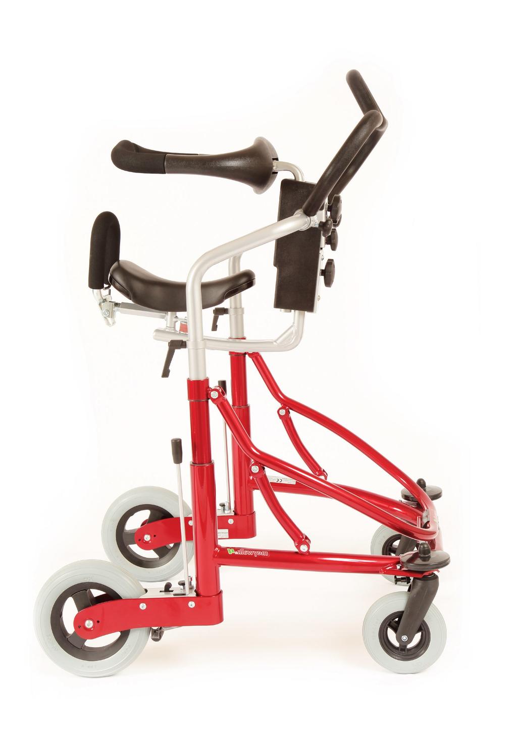 Prior to first use Meywalk 4 is supplied almost fully assembled. Check that the package contains the following parts: : : Bottom frame with wheels and brakes. : : Top part with seat and trunk support.