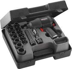 Air tools 1/2" impact wrench set NS.1800E Comprehensive set : Socket size indicated. Compact set. Complete with case BP.NS990CE (326x295x106 mm) and tray PL.451. Comprising : - 1 impact wrench NS.
