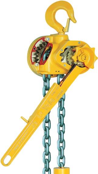 The graphite cast iron load sheave for the link chain has precision machined chain pockets for accurate fit and durability of the load chain.