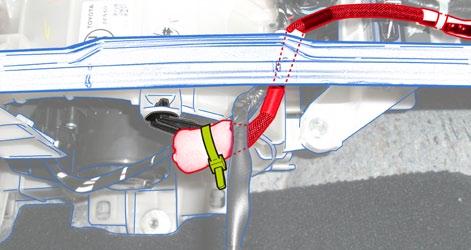 e. Secure the V2 Harness to the Vehicle Harness using