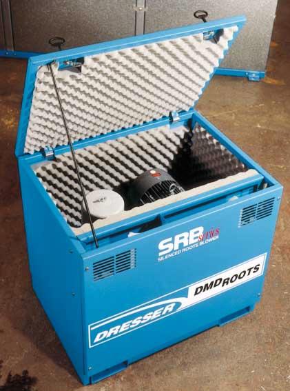 The blower is mounted on a rigid baseplate and contained within a practical acoustic enclosure, which reduces radiated noise levels for noise sensitive locations.