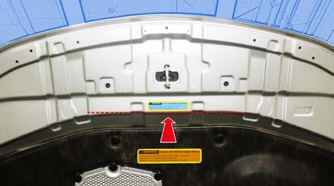 11. Tags and Labels. a. Using VDC approved cleaner and cleaning method, clean the area indicated in the Engine Compartment Cover. b. Attach the Engine Room Warning Label as shown.
